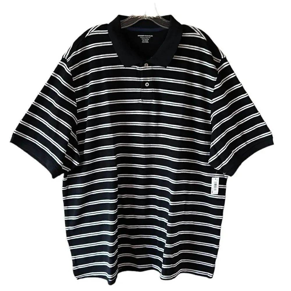 NEW Amazon Essentials Black And White Polo Shirt